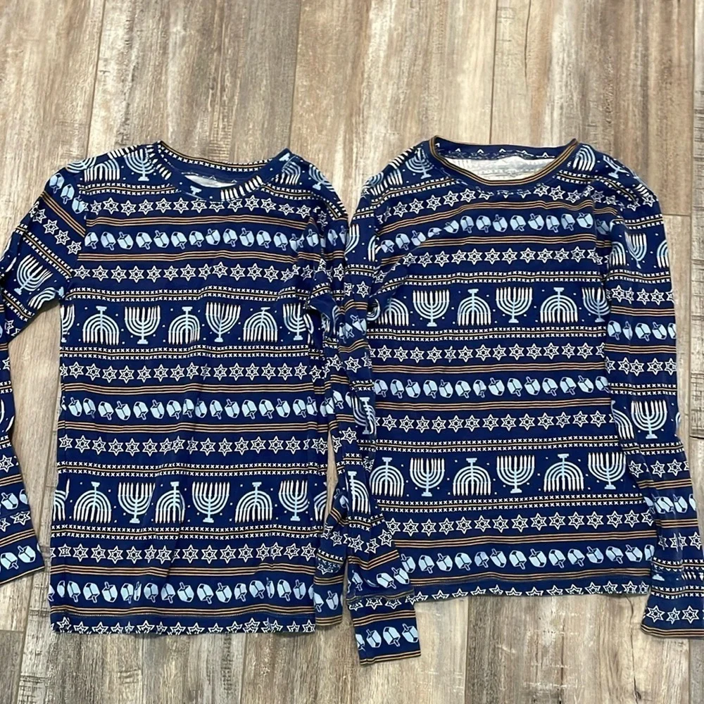 Gap Kids Blue Hanukkah long sleeve pajama top siblings set size 14